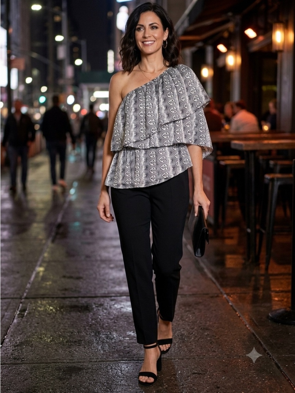 Robert Rodriguez One Shoulder Ruffle Snake Print Blouse